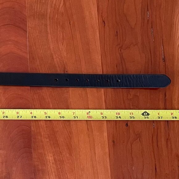 Black Leather Belt, Silver Buckle, Size 32 - Picture 5 of 7